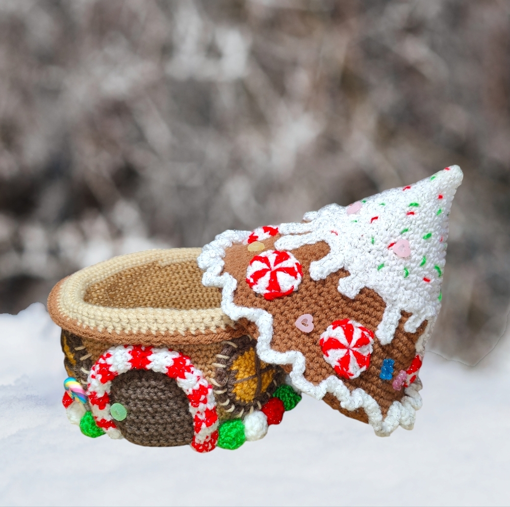 Handmade Crochet Giant Gingerbread Gnome House Basket - Picture 8 of 13